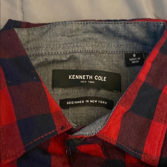 Boys Kenneth Cole Red and Blue Plaid Button Down - Picture 2 of 2